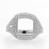 Filigree Sterling Silver Semi Mount Ring Setting Emerald OCT 11x9mm Vintage Repr - Syzjewelry